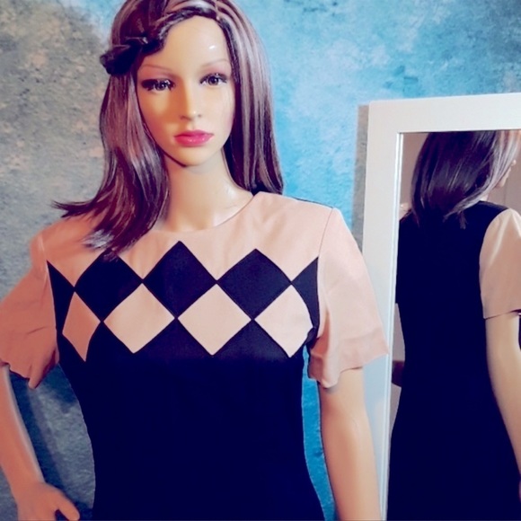 𝅺deadstock NEW Vintage NWT wiggle harlequin dress checkerboard VTG retro pinup - Picture 6 of 7
